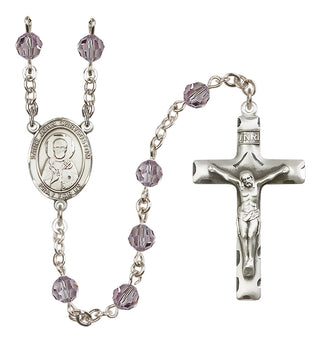 Sterling Silver 6mm Austrian Crystal Saint John Chrysostom Rosary in Light Amethyst