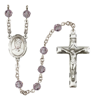 Sterling Silver 6mm Austrian Crystal Saint Josephine Bakhita Rosary in Light Amethyst