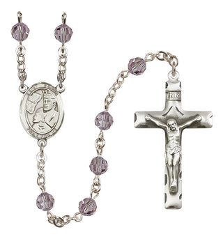 Sterling Silver 6mm Austrian Crystal Saint Edwin Rosary in Light Amethyst