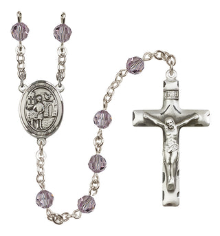Sterling Silver 6mm Austrian Crystal Saint Vitus Rosary in Light Amethyst