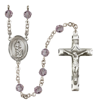 Sterling Silver 6mm Austrian Crystal Saint Anne Rosary in Light Amethyst