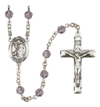 Sterling Silver 6mm Austrian Crystal Saint Rocco Rosary in Light Amethyst