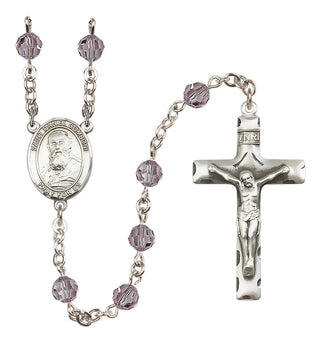 Sterling Silver 6mm Austrian Crystal Saint Daniel Comboni Rosary in Light Amethyst