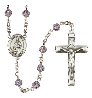 Sterling Silver 6mm Austrian Crystal Saint Eligius Rosary in Light Amethyst
