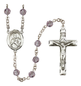 Sterling Silver 6mm Austrian Crystal Saint Viator of Bergamo Rosary in Light Amethyst