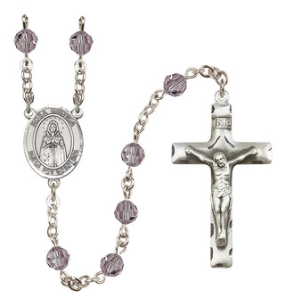 Sterling Silver 6mm Austrian Crystal Our Lady Rosa Mystica Rosary in Light Amethyst