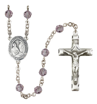 Sterling Silver 6mm Austrian Crystal Saint Mary Magdalene of Canossa Rosary in Light Amethyst