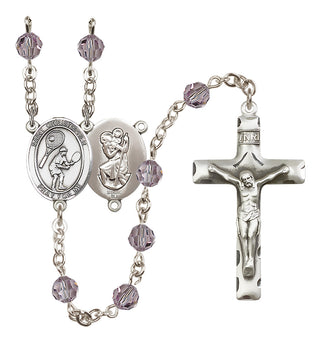 Sterling Silver 6mm Austrian Crystal Saint Christopher/Tennis Rosary in Light Amethyst
