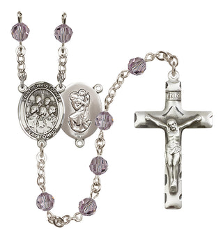 Sterling Silver 6mm Austrian Crystal Saint Christopher / Choir Rosary in Light Amethyst