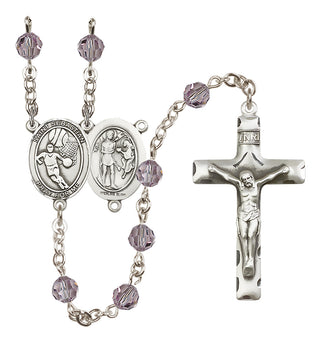 Sterling Silver 6mm Austrian Crystal Saint Sebastian/Basketball Rosary in Light Amethyst