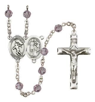 Sterling Silver 6mm Austrian Crystal Saint Sebastian /Track&Field-Women Rosary in Light Amethyst