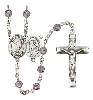 Sterling Silver 6mm Austrian Crystal Saint Sebastian/Lacrosse Rosary in Light Amethyst