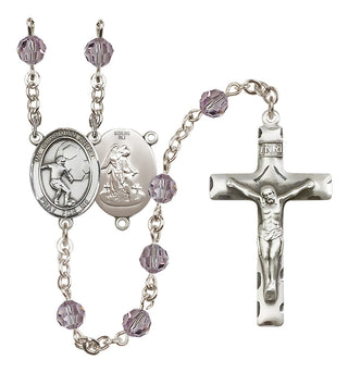 Sterling Silver 6mm Austrian Crystal Guardian Angel/Soccer Rosary in Light Amethyst