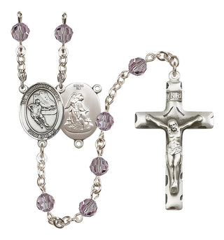 Sterling Silver 6mm Austrian Crystal Guardian Angel/Hockey Rosary in Light Amethyst