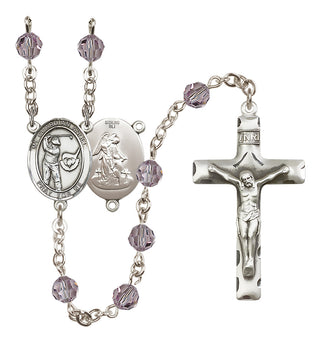 Sterling Silver 6mm Austrian Crystal Guardian Angel/Golf Rosary in Light Amethyst