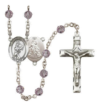 Sterling Silver 6mm Austrian Crystal Guardian Angel/Softball Rosary in Light Amethyst