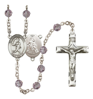 Sterling Silver 6mm Austrian Crystal Guardian Angel/Track&Field-Men Rosary in Light Amethyst