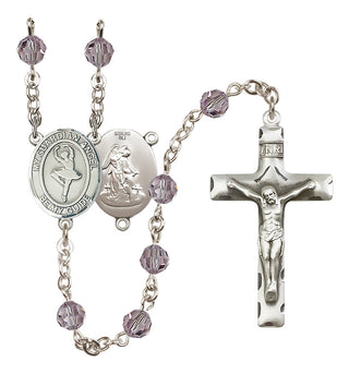 Sterling Silver 6mm Austrian Crystal Guardian Angel/Dance Rosary in Light Amethyst