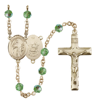 14 Karat Gold-Filled 6mm Austrian Crystal Saint Brendan the Navigator/Navy Rosary in Peridot