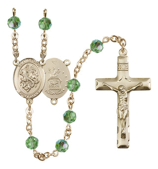 14 Karat Gold-Filled 6mm Austrian Crystal Saint George / Air Force Rosary in Peridot