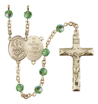 14 Karat Gold-Filled 6mm Austrian Crystal Saint George / Army Rosary in Peridot