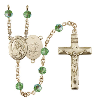14 Karat Gold-Filled 6mm Austrian Crystal Saint Joan of Arc / Navy Rosary in Peridot