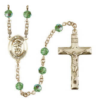 14 Karat Gold-Filled 6mm Austrian Crystal San Miguel Arcangel Rosary in Peridot