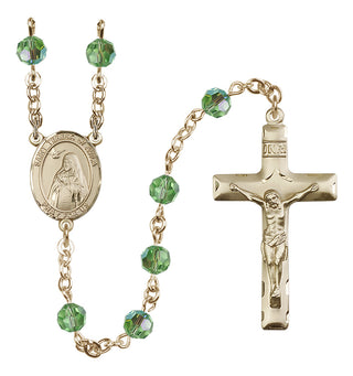 14 Karat Gold-Filled 6mm Austrian Crystal Saint Teresa of Avila Rosary in Peridot