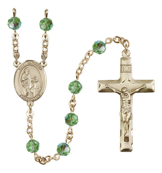 14 Karat Gold-Filled 6mm Austrian Crystal Saint Zachary Rosary in Peridot