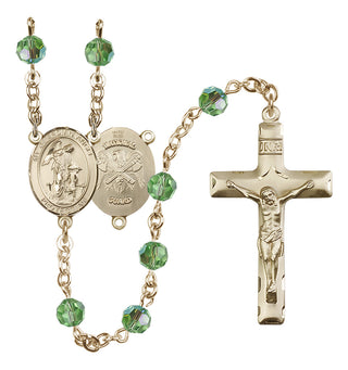 14 Karat Gold-Filled 6mm Austrian Crystal Guardian Angel / Nat'l Guard Rosary in Peridot