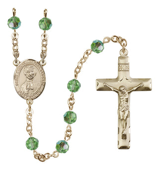 14 Karat Gold-Filled 6mm Austrian Crystal Saint Marcellin Champagnat Rosary in Peridot