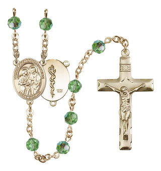 14 Karat Gold-Filled 6mm Austrian Crystal Saints Cosmas & Damian / Doctors Rosary in Peridot