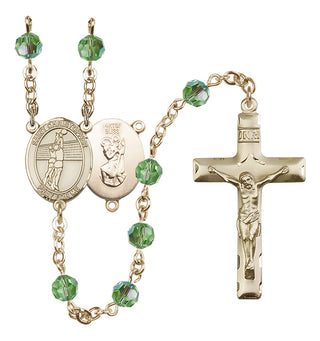 14 Karat Gold-Filled 6mm Austrian Crystal Saint Christopher/Volleyball Rosary in Peridot