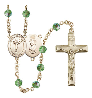 14 Karat Gold-Filled 6mm Austrian Crystal Saint Christopher/Cheerleading Rosary in Peridot