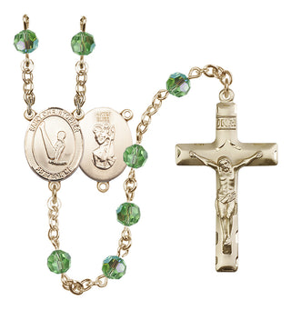 14 Karat Gold-Filled 6mm Austrian Crystal Saint Christopher/Gymnastics Rosary in Peridot