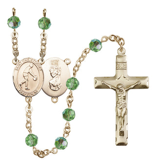 14 Karat Gold-Filled 6mm Austrian Crystal Saint Christopher/Basketball Rosary in Peridot