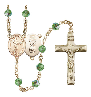 14 Karat Gold-Filled 6mm Austrian Crystal Saint Christopher/Tennis Rosary in Peridot