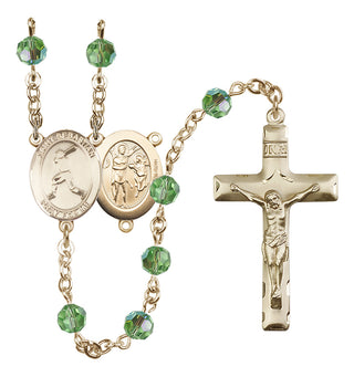 14 Karat Gold-Filled 6mm Austrian Crystal Saint Sebastian/Baseball Rosary in Peridot