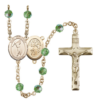 14 Karat Gold-Filled 6mm Austrian Crystal Saint Sebastian/Golf Rosary in Peridot
