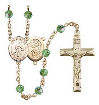 14 Karat Gold-Filled 6mm Austrian Crystal Saint Sebastian/Basketball Rosary in Peridot