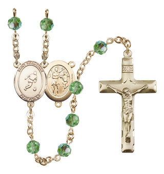 14 Karat Gold-Filled 6mm Austrian Crystal Saint Sebastian/Soccer Rosary in Peridot