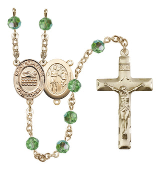14 Karat Gold-Filled 6mm Austrian Crystal Saint Sebastian/Swimming Rosary in Peridot