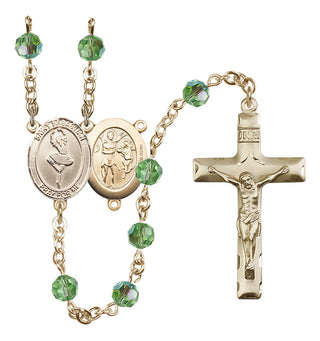 14 Karat Gold-Filled 6mm Austrian Crystal Saint Sebastian/Dance Rosary in Peridot