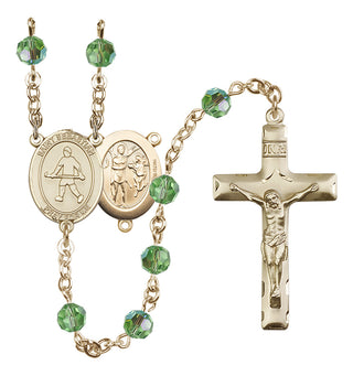 14 Karat Gold-Filled 6mm Austrian Crystal Saint Sebastian/Field Hockey Rosary in Peridot
