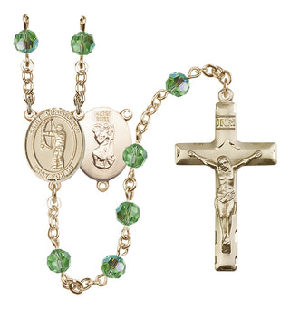 14 Karat Gold-Filled 6mm Austrian Crystal Saint Christopher/Archery Rosary in Peridot