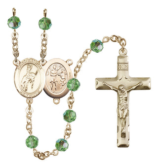 14 Karat Gold-Filled 6mm Austrian Crystal Saint Sebastian / Rodeo Rosary in Peridot