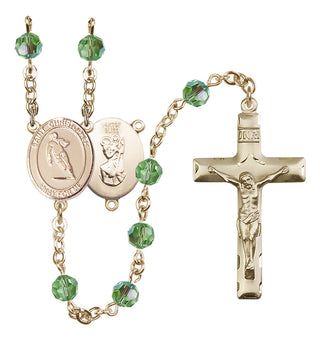 14 Karat Gold-Filled 6mm Austrian Crystal Saint Christopher / Rugby Rosary in Peridot