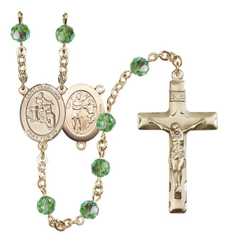 14 Karat Gold-Filled 6mm Austrian Crystal Saint Sebastian / Motorcycle Rosary in Peridot