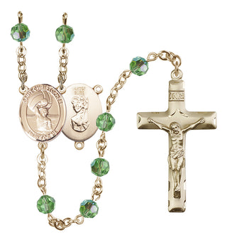 14 Karat Gold-Filled 6mm Austrian Crystal Saint Christopher/Water Polo Men Rosary in Peridot