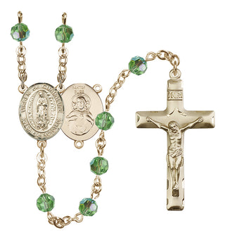 14 Karat Gold-Filled 6mm Austrian Crystal Virgen de Guadalupe Rosary in Peridot